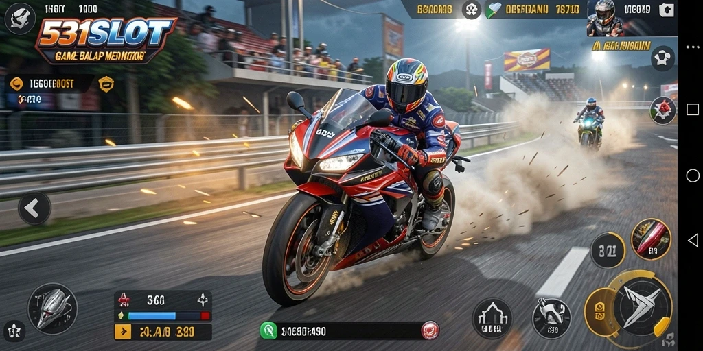 Gameplay mendebarkan di lintasan balap motor.