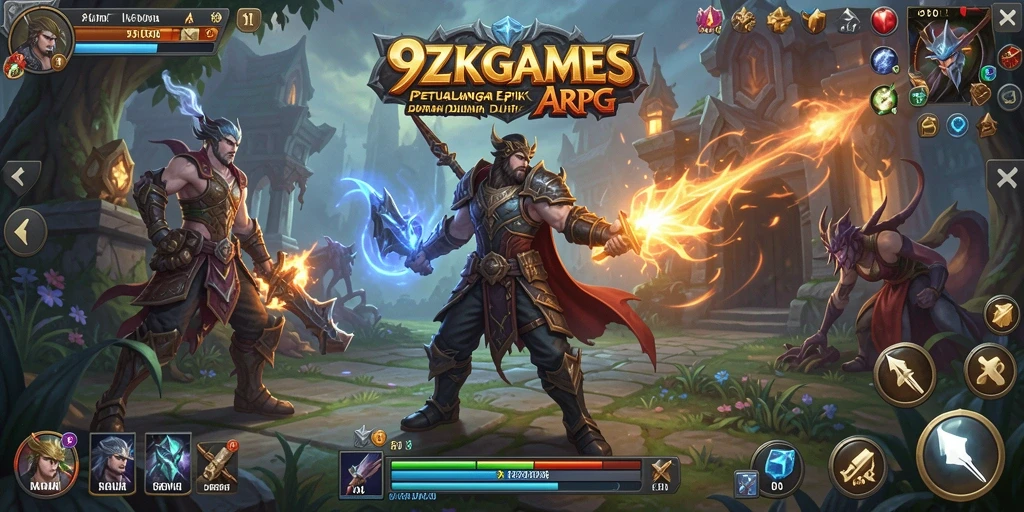 Tangkapan layar <strong>9ZKGAMES</strong> menampilkan pertarungan epik dalam dunia ARPG.