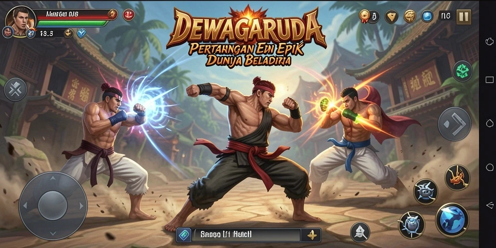 Screenshot gameplay DEWAGARUDA menampilkan aksi pertarungan yang mendebarkan.