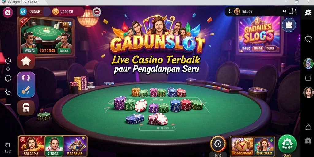 Tampilan gameplay seru GADUNSLOT dengan dealer langsung dan interaksi pemain.