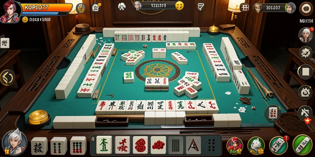 Screenshot menampilkan gameplay seru di KOPLO77 dengan ubin Mahjong yang berwarna-warni.