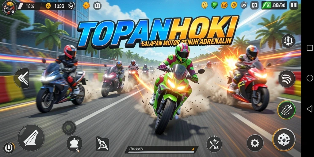 Tampilan gameplay menarik dari balapan motor di TOPANHOKI.