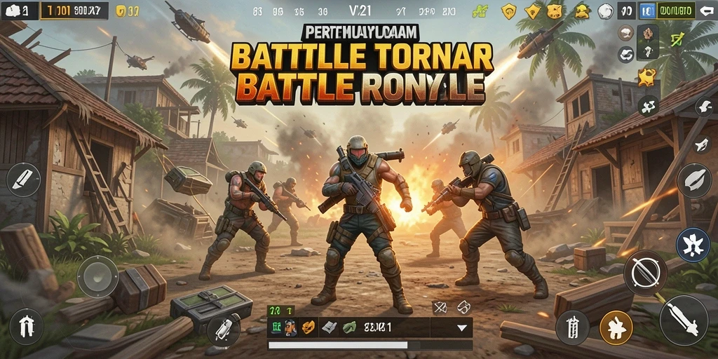 Gameplay V21 dengan pertarungan seru dan strategis di arena Battle Royale.